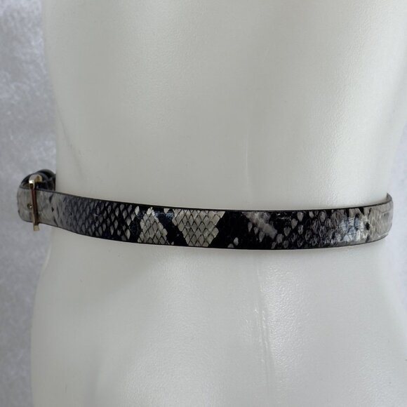 Snakeskin Pattern Thin Belt Gold Buckle Womens S/P Synthetic Leather Black White - Picture 4 of 10
